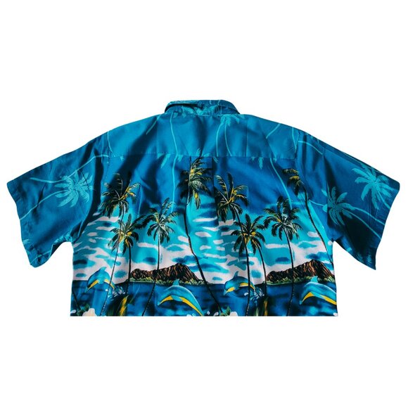 Men's Hawaiian Short-Sleeve Button-Down Shirt Blue Black Red Green Size Large - Picture 7 of 8